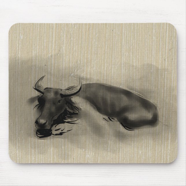 Ursprunglig målning Vatten Buffalo Ox Year Zodiac  Musmatta (Framsidan)