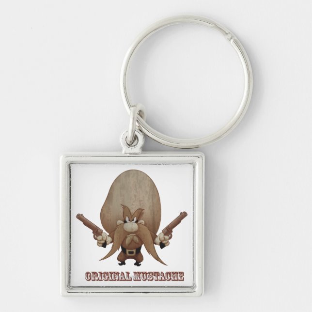 Ursprunglig mustache fyrkantig silverfärgad nyckelring (Framsidan)