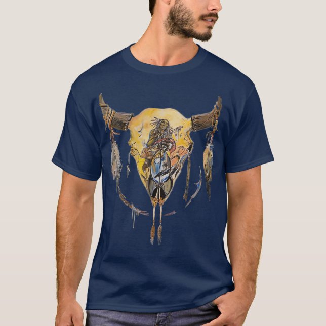ursprunglig Native American Feather Headdress art T Shirt (Framsida)