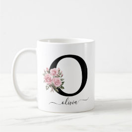 Ursprunglig O Monogram Blommigt Flower Rosa ros Mu Kaffemugg