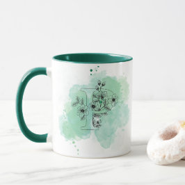 Ursprunglig P-vattenfärgsmonogram-Grönt botaniskt Mugg