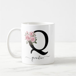 Ursprunglig Q Monogram Blommigt Flower Rosa ros Mu Kaffemugg