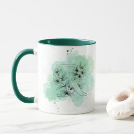 Ursprunglig R Watercolor Monogram-Grönt botaniskt Mugg