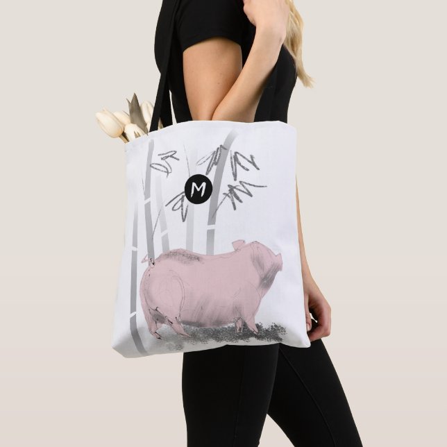 Ursprunglig Rosa Gris Bamboo Monogram Välj färg B Tygkasse (Närbild)