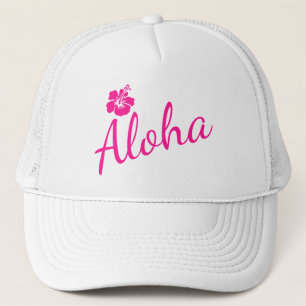 Ursprunglig rosa-textdesign ALOHA och blomma Keps