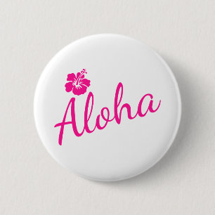 Ursprunglig rosa-textdesign ALOHA och blomma Knapp