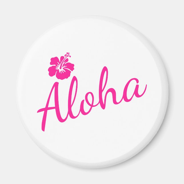 Ursprunglig rosa-textdesign ALOHA och blomma Magnet (Framsidan)
