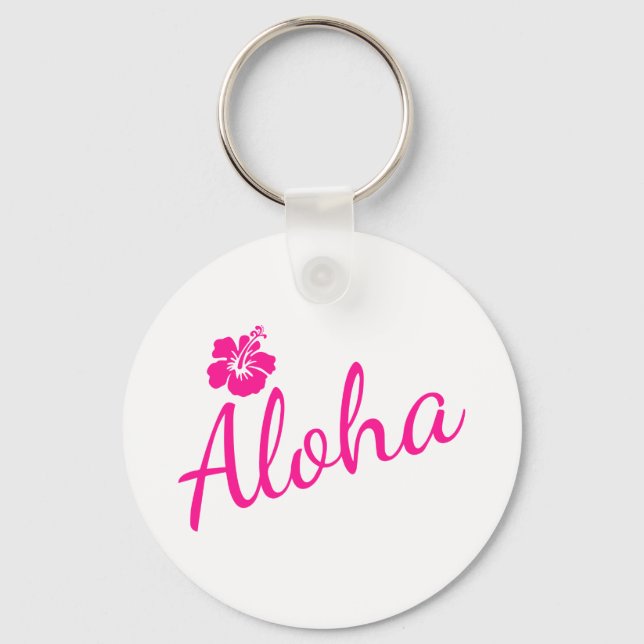 Ursprunglig rosa-textdesign ALOHA och blomma Nyckelring (Framsida)