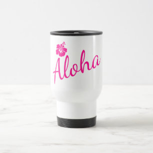 Ursprunglig rosa-textdesign ALOHA och blomma Resemugg