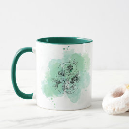 Ursprunglig S Watercolor Monogram Grönt Botanical Mugg