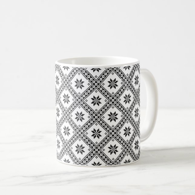 Ursprunglig, sömlös, kor-stygn mönster kaffemugg (Framsida höger)