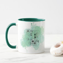 Ursprunglig T Watercolor Monogram Grönt Botaniskt Mugg