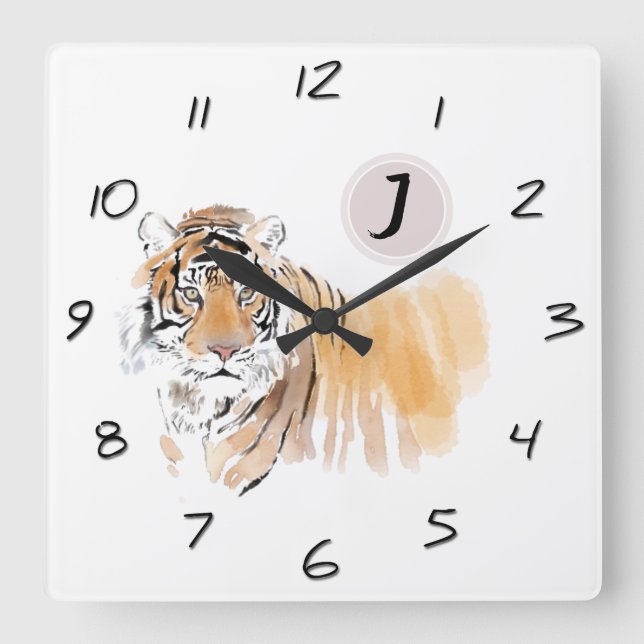 Ursprunglig tiger Watercolor China Zodiac Birthday Fyrkantig Klocka (Framsida)
