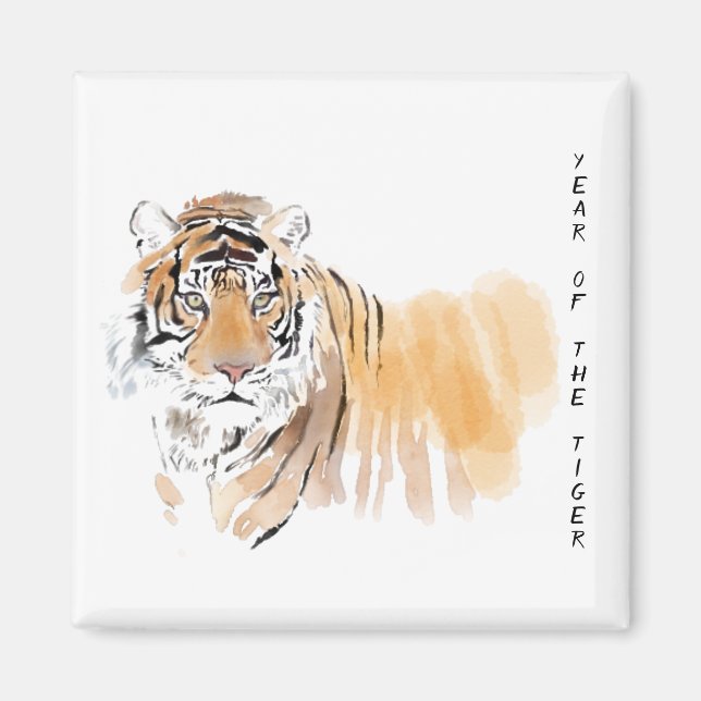 Ursprunglig tiger Watercolor Chinese Zodiac SqM Magnet (Framsidan)