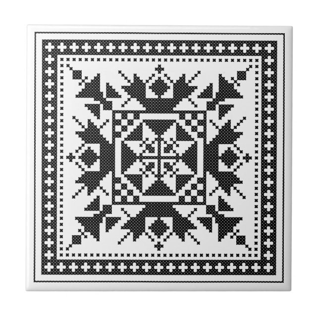 Ursprunglig traditionell etnisk Black kor-stygch Kakelplatta (Framsidan)