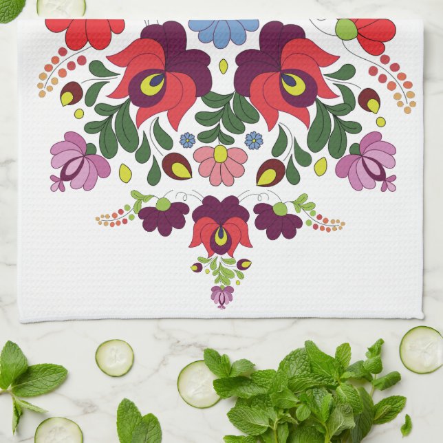 Ursprunglig ungersk Matyo Kitchen Blessing Quote Kökshandduk (Vikta)