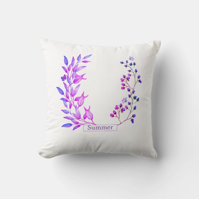 Ursprunglig utformning av lila blommor och grenar kudde (Framsida)