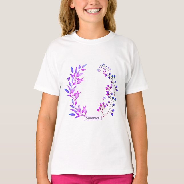 Ursprunglig utformning av lila blommor och grenar t shirt (Framsida)