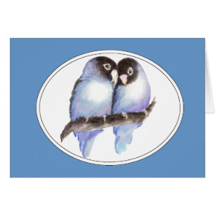 Ursprunglig vattenfärg Blue Lovebird, fåglar Hälsningskort
