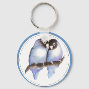 Ursprunglig vattenfärg Blue Lovebird, fåglar Nyckelring