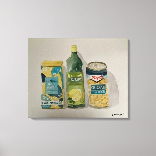 Ursprunglig vattenfärg "Chamomile Tea &Lemon Juice Canvastryck (Framsida)