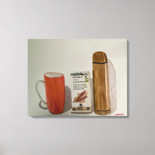 Ursprunglig vattenfärg "Cinnamon Tea & Flask" Canvastryck