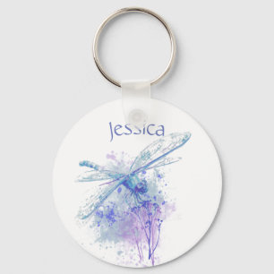 Ursprunglig vattenfärg Dragonfly i Blue Mauve Natu Nyckelring