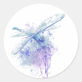 Ursprunglig vattenfärg Dragonfly i Blue Mauve Natu Runt Klistermärke