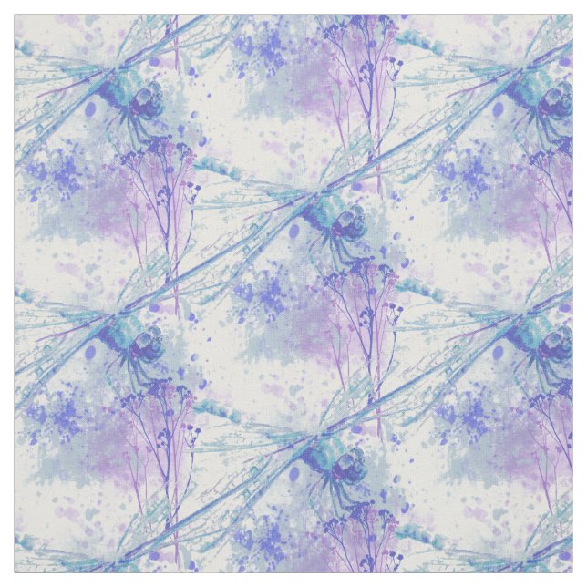 Ursprunglig vattenfärg Dragonfly i Blue Mauve Natu Tyg (Provkarta)