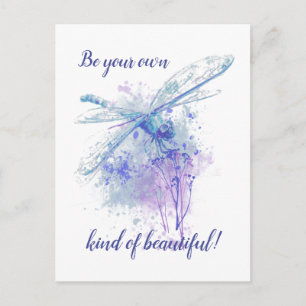 Ursprunglig vattenfärg Dragonfly i Blue Mauve Natu Vykort