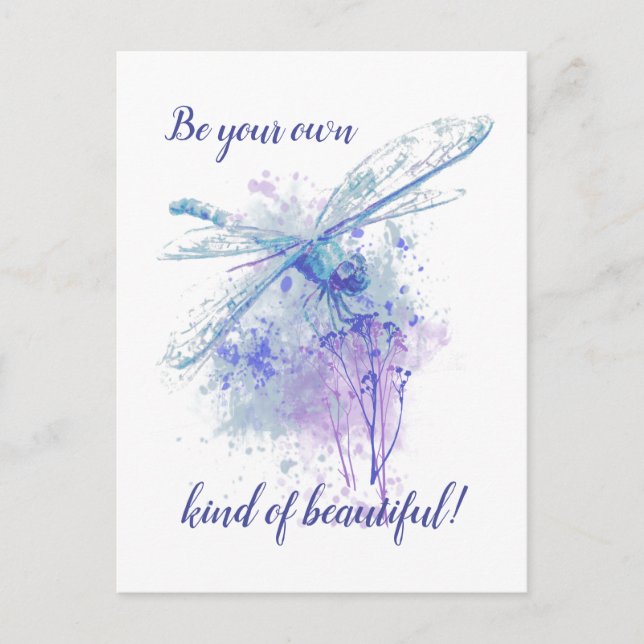Ursprunglig vattenfärg Dragonfly i Blue Mauve Natu Vykort (Framsida)
