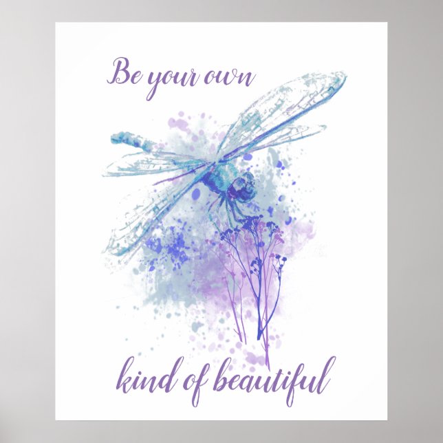 Ursprunglig vattenfärg Dragonfly i Blue Mauve Quot Poster (Framsidan)