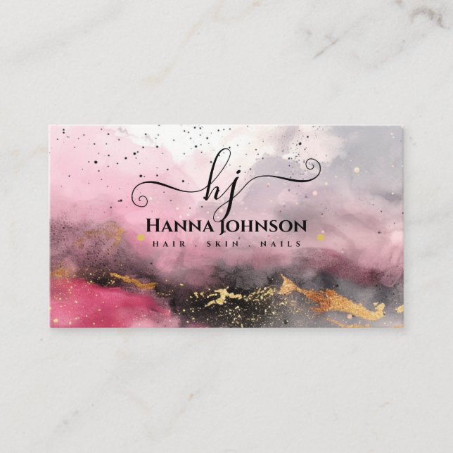 Ursprunglig vattenfärg Faux Guld Gitter Monogram Visitkort (Framsida)