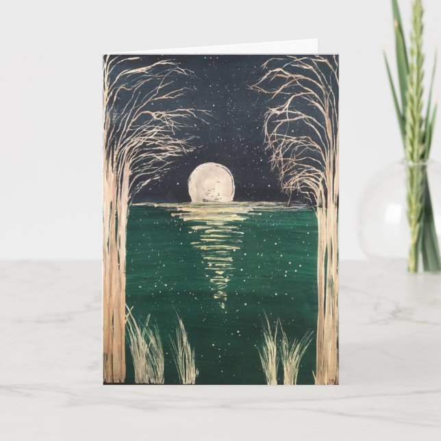Ursprunglig vattenfärg för Måne på tomt kort (Framsida)
