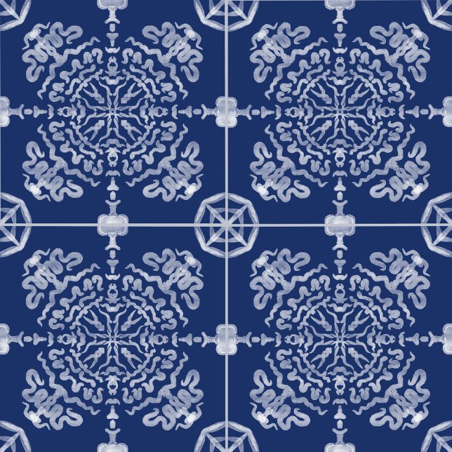 Ursprunglig vattenfärg för marin blå Totem Mandala Kakelplatta (Skapare uppladdad)