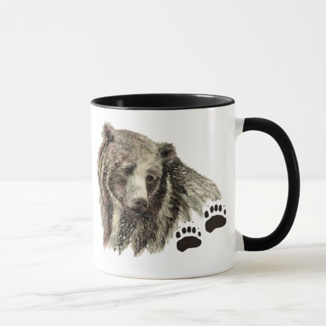 Ursprunglig vattenfärg Grizzly Bear Animal Nature Mugg (Höger)