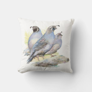 Ursprunglig vattenfärg Kalifornien Quail Bird Kudde