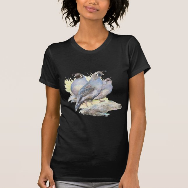 Ursprunglig vattenfärg Kalifornien Quail Bird Tee Shirt (Framsida)