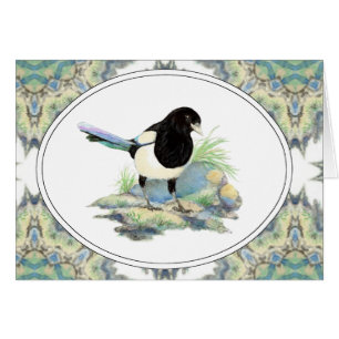 Ursprunglig vattenfärg Magpie Garden Bird Hälsningskort