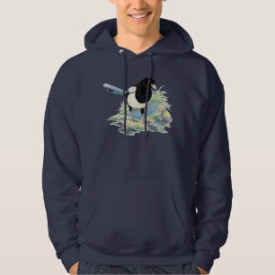 Ursprunglig vattenfärg Magpie Garden Bird Hoodie