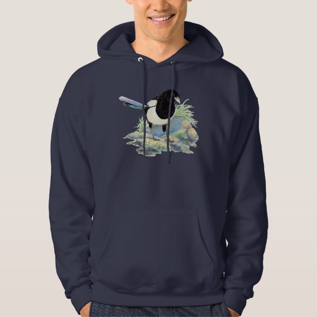 Ursprunglig vattenfärg Magpie Garden Bird Hoodie (Framsida)