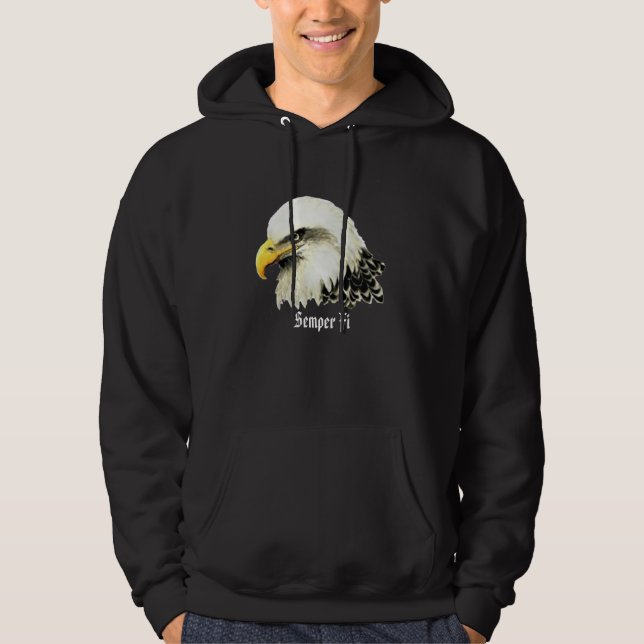 Ursprunglig vattenfärg Örn Bird Semper Fi Hoodie (Framsida)