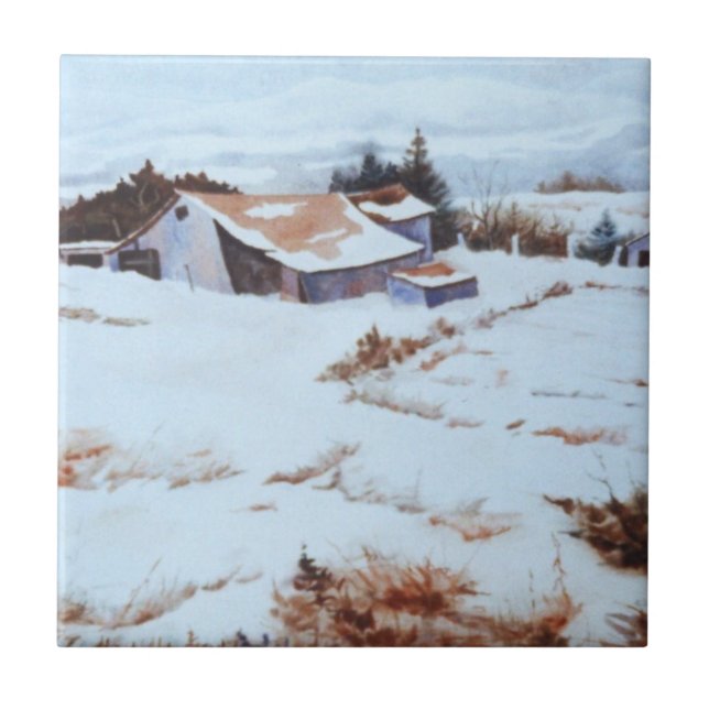 Ursprunglig vattenfärg Vinterlingslandskapet Tile Kakelplatta (Framsidan)