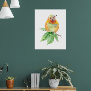 Ursprunglig vattenfärg Whimsical Rufous Hummingbir Poster
