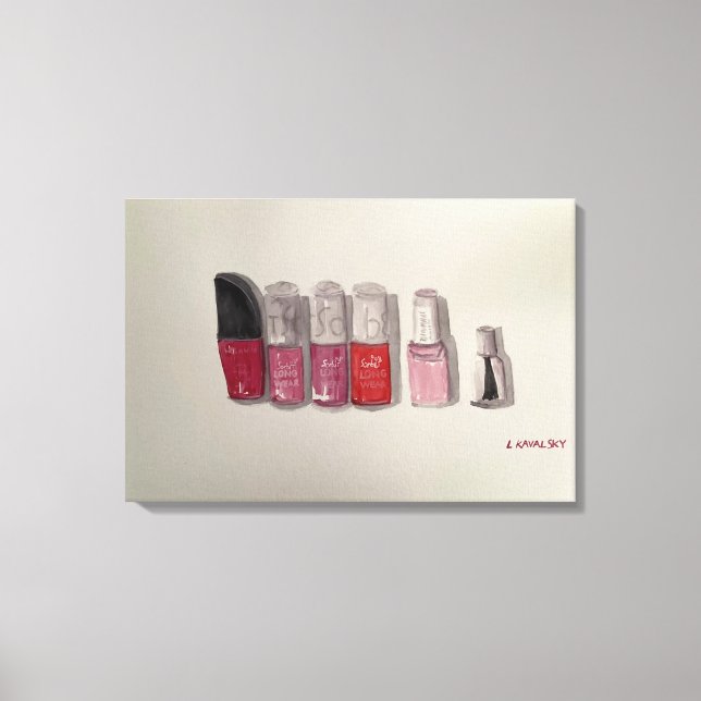Ursprunglig vattenfärgsbild Nailpolish - Rosa & Re Canvastryck (Framsida)