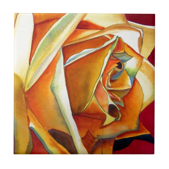 Ursprunglig vattenfärgsfärg för gul ros kakelplatta (Framsidan)