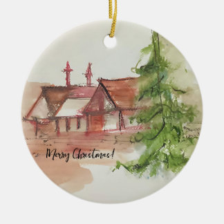 Ursprunglig vattenfärgskiss julgransprydnad keramik