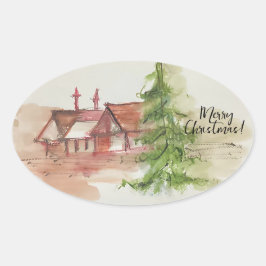 Ursprunglig vattenfärgskiss ovalt klistermärke