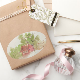 Ursprunglig vattenfärgskiss ovalt klistermärke