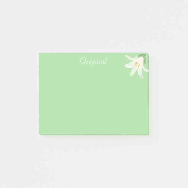 Ursprunglig vit Amaryllis Flower på Ljust grönt Post-it Block (Framsida)